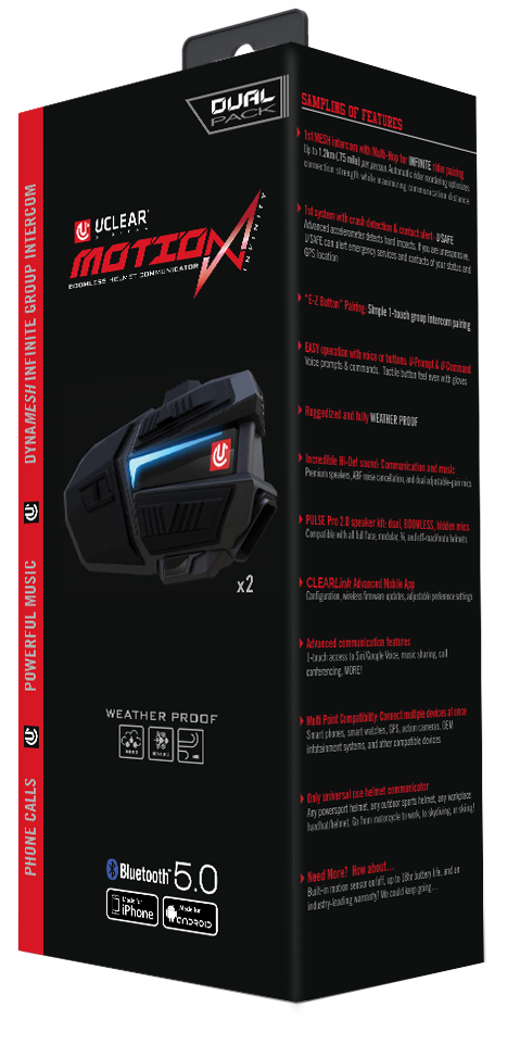 UCLEAR Motion Infinity Dual Bluetooth Communicator for Helmets - Part #180511