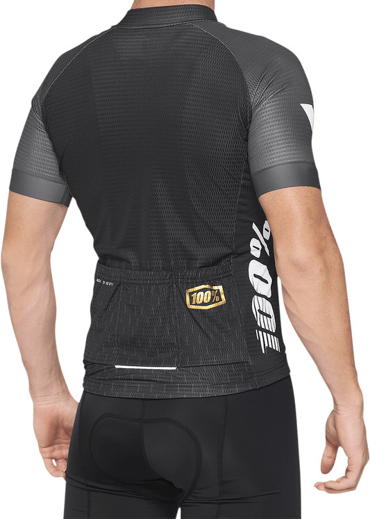 100% Exceeda Short-Sleeve Jersey Black/Charcoal XL - Breathable Polyester-Spandex Mesh with Moisture Management - Kelly Motorsports