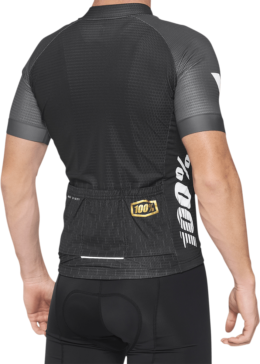100% Exceeda Short-Sleeve Jersey Black/Charcoal XL - Breathable Polyester-Spandex Mesh with Moisture Management - Kelly Motorsports