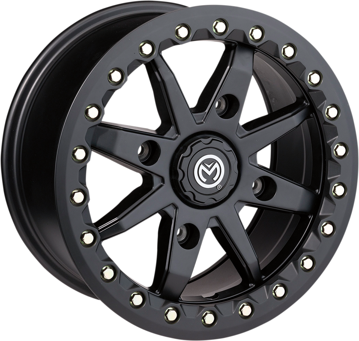 Moose Offroad 544X Beadlock Wheel - 14x7 Inch Black Off-Road Wheel with Center Caps, Part #544BL147136SB54