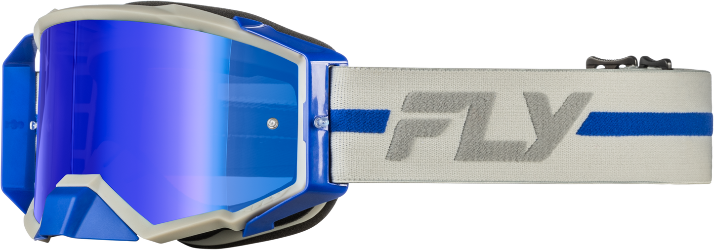 FLY RACING ZONE PRO GOGGLE GREY/BLUE W/ BLUE MIRROR/SMOKE LENS'LENS