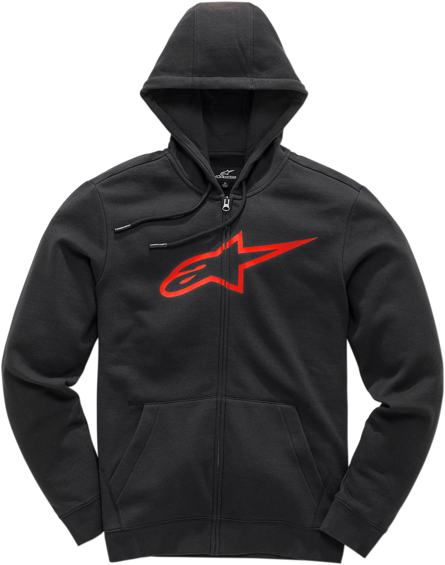 Alpinestars Ageless II Zip Hoodie 2XL Black/Red with Ribbed Cuffs and Drawcords