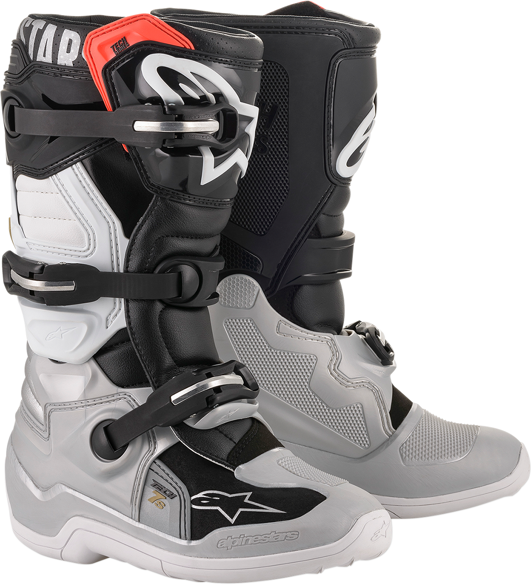 Alpinestars Youth Tech 7S Motorcycle Boots - Black, Silver, White, Gold | US 7 / EU 40.5