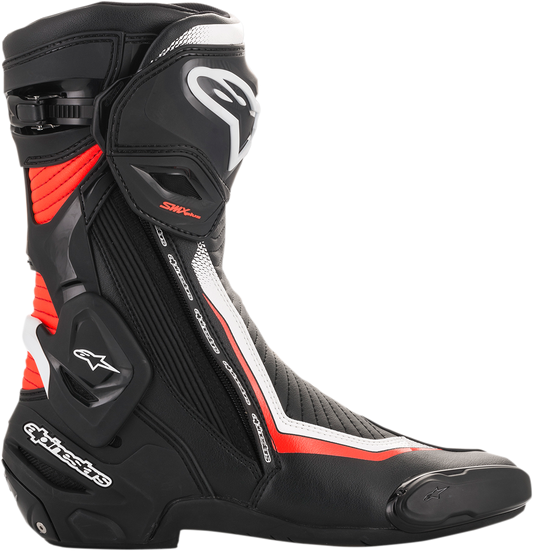 Alpinestars SMX Plus Motorcycle Boots - Black/White/Red Fluorescent, US 9.5 / EU 44