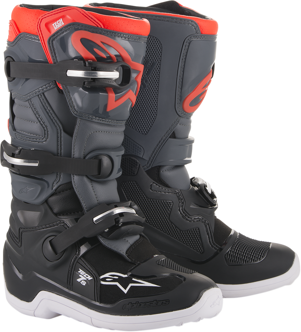 Alpinestars Youth Tech 7S Boots - Black/Gray, US 8 / EU 42 – Durable, Impact-Resistant Motorcycle Footwear for Smaller Riders