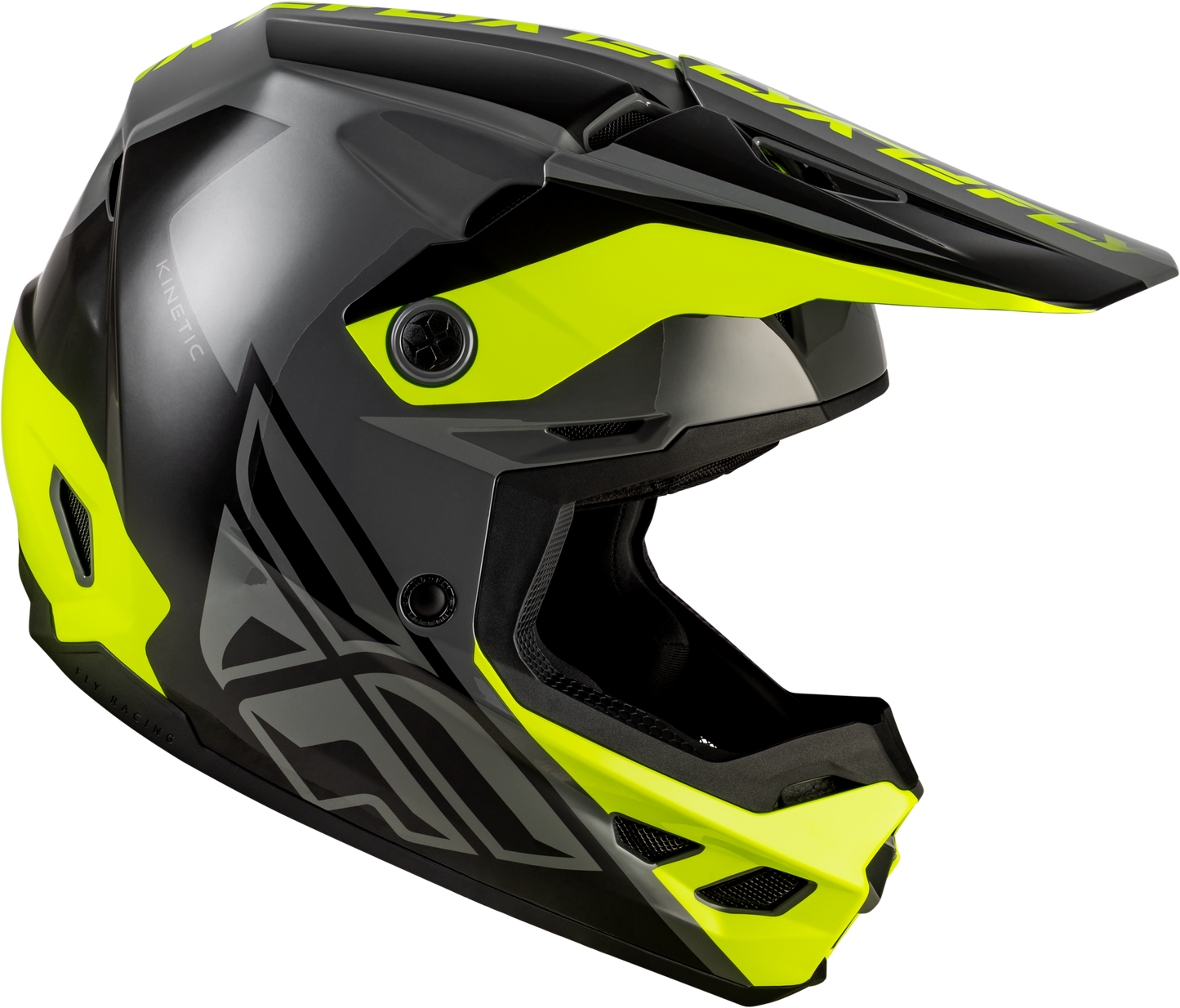 FLY Racing Kinetic Crest Helmet Grey/Black/Hi Vis 2X – Off-Road Motorcycle Helmet with Advanced Ventilation