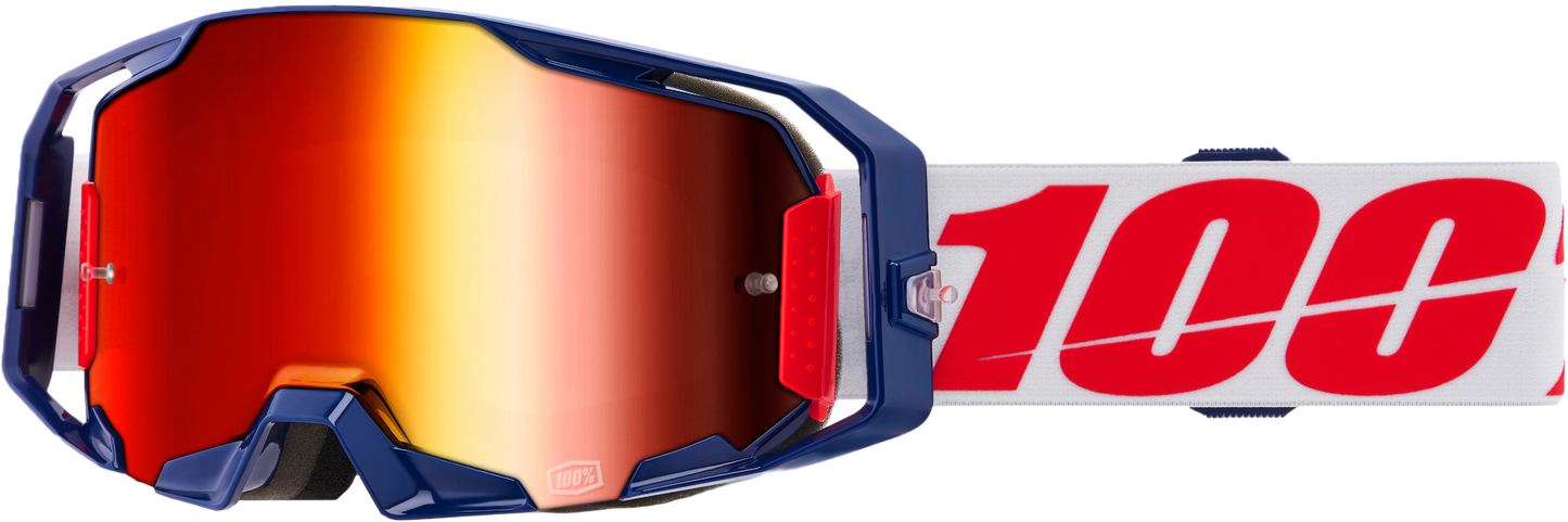 100-Percent Armatic Goggle Mach Z Mirror Red Lens - High-Impact MX Goggles with Quick-Release Lens System