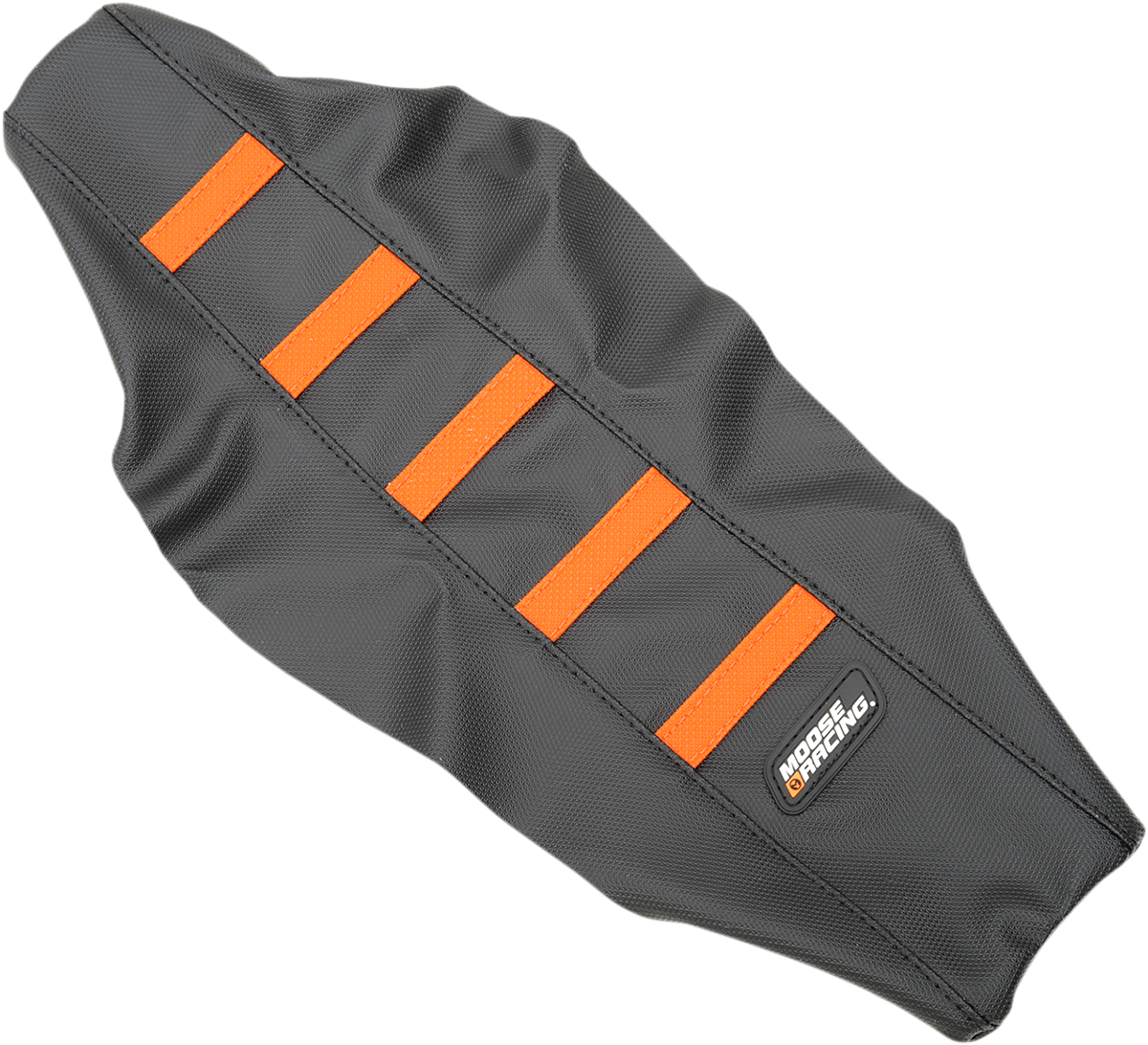 MOOSE OFFROAD Ribbed Seat Cover for KTM 65 ('17-'23) – Black with Orange Ribs, Part Number KTM6516-336RT