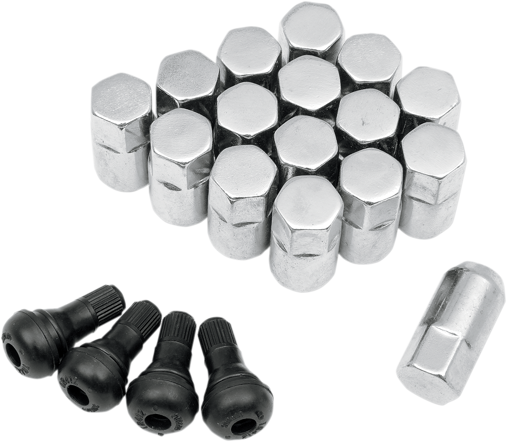 Moose Offroad Lug Nuts with Valve Stems, 3/8"-24 Chrome Tapered Fit - Pack of 16 (Part SP300MO201)