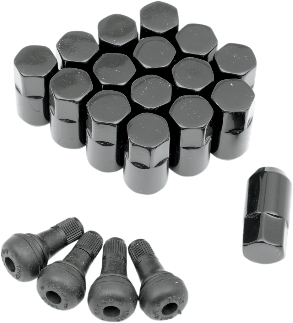 Moose Offroad Lug Nuts with Valve Stems - 3/8"-24 Tapered Black, Pack of 16 (Part #SP300MO201B)