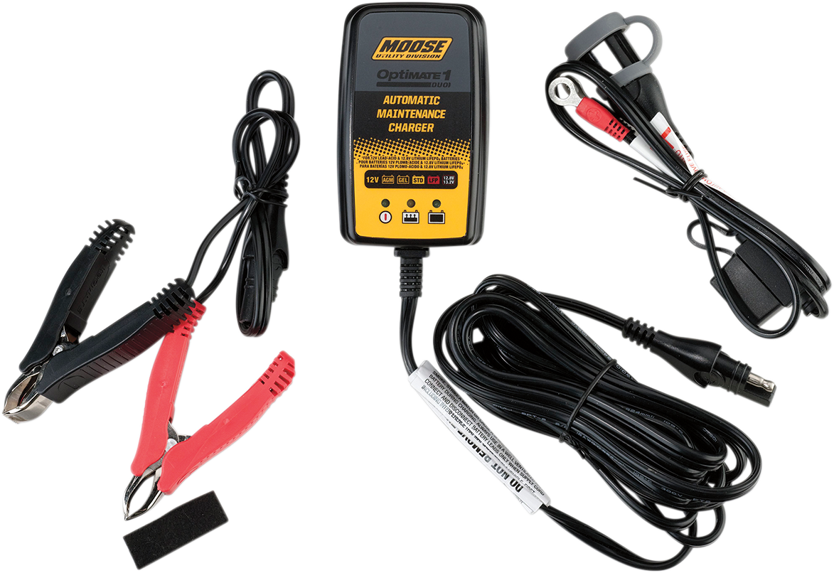 Moose Offroad Optimate 1 Battery Charger Duo TM-413 for 12V AGM, Gel, Lead-Acid, and Lithium Batteries