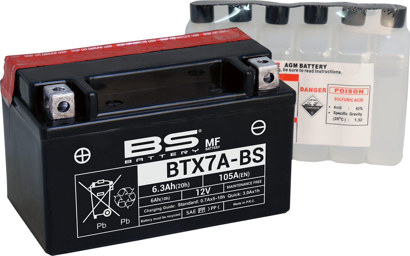 BS Battery BTX7A-BS (YTX) 300619 Maintenance-Free Motorcycle Battery