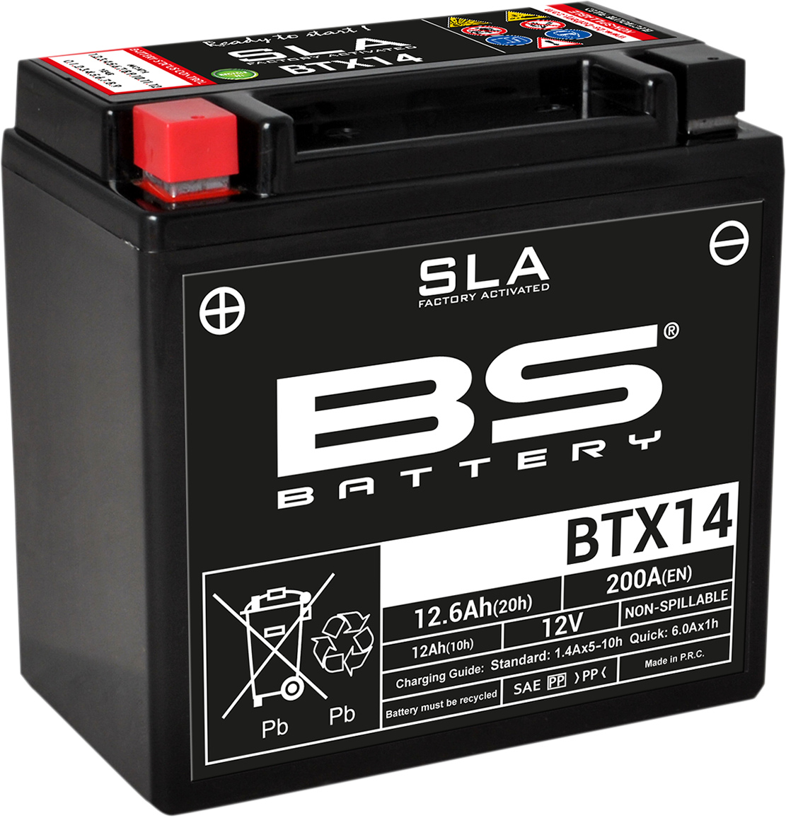BS BATTERY BTX14 (YTX) 300681 Absorbed Glass Mat (AGM) Maintenance-Free Motorcycle Battery