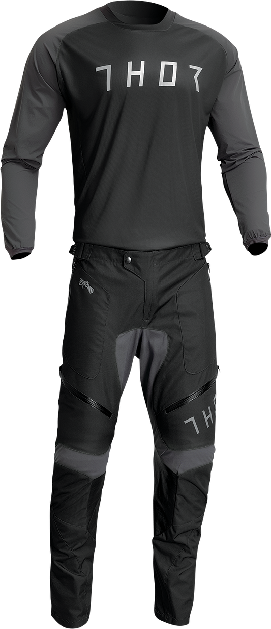 THOR Terrain Jersey Black/Charcoal 2XL - Performance Motorcycle Riding Shirt with Moisture-Wicking and Ventilation Features
