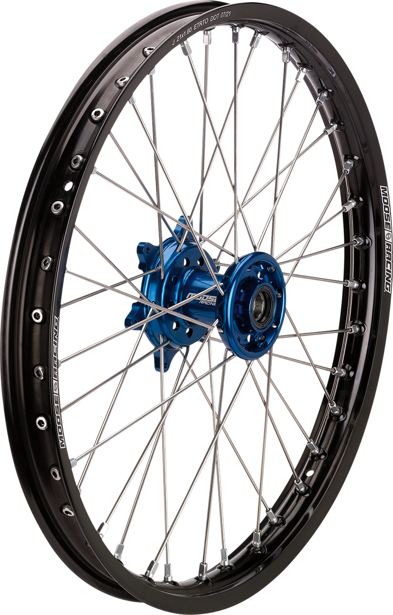 Moose Offroad SX-1 Front Wheel Assembly for Suzuki RM / Yamaha YZ - 19x1.4 Inch Black Wheel with Blue Hub (Part YF-14019-BKBU)