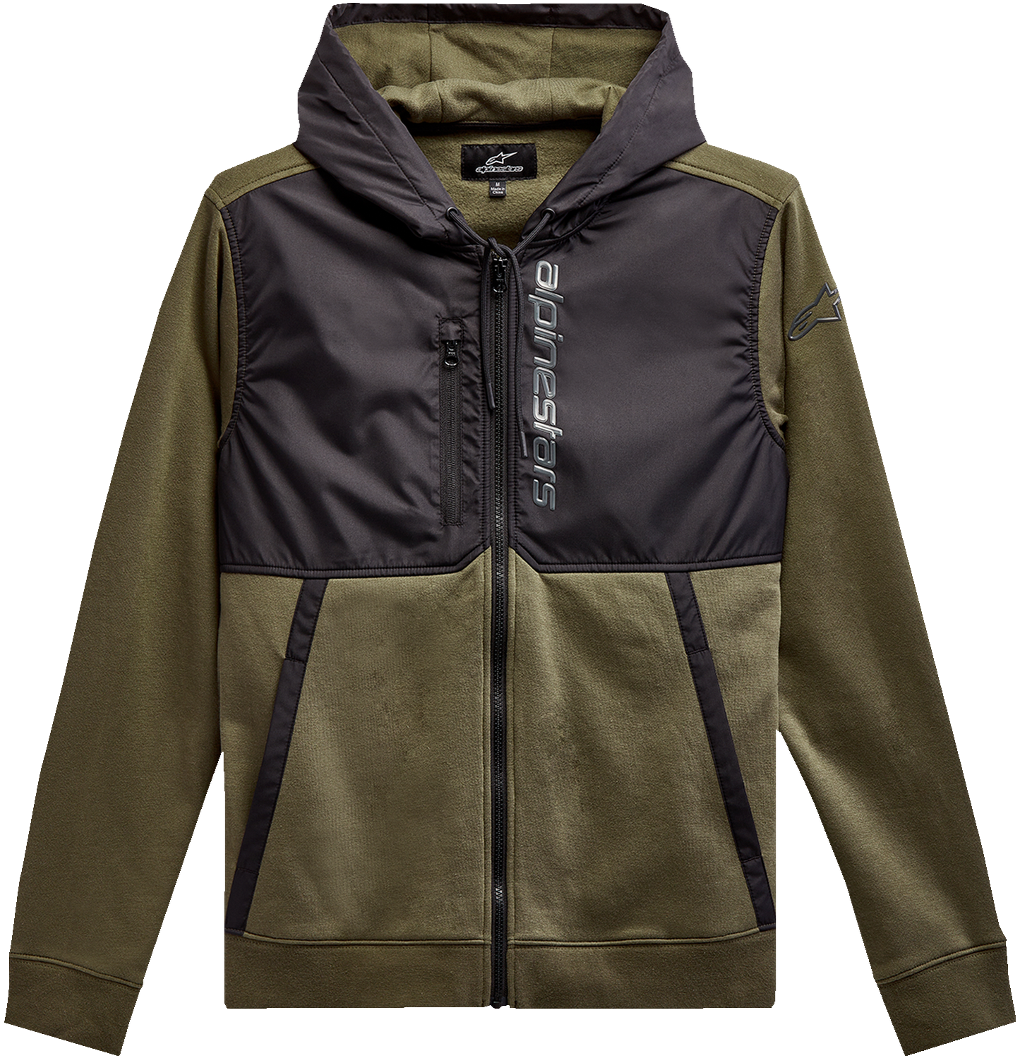 Alpinestars Aligned Zip Hoodie 2XL - Military/Black with Front Logo and Fleece Lining