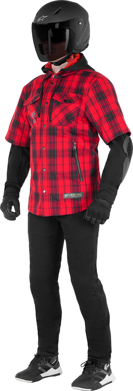 Alpinestars MO.ST.EQ Tartan Jacket - Red/Black, Medium - Motorcycle Riding Shirt with Detachable Hood and Armor