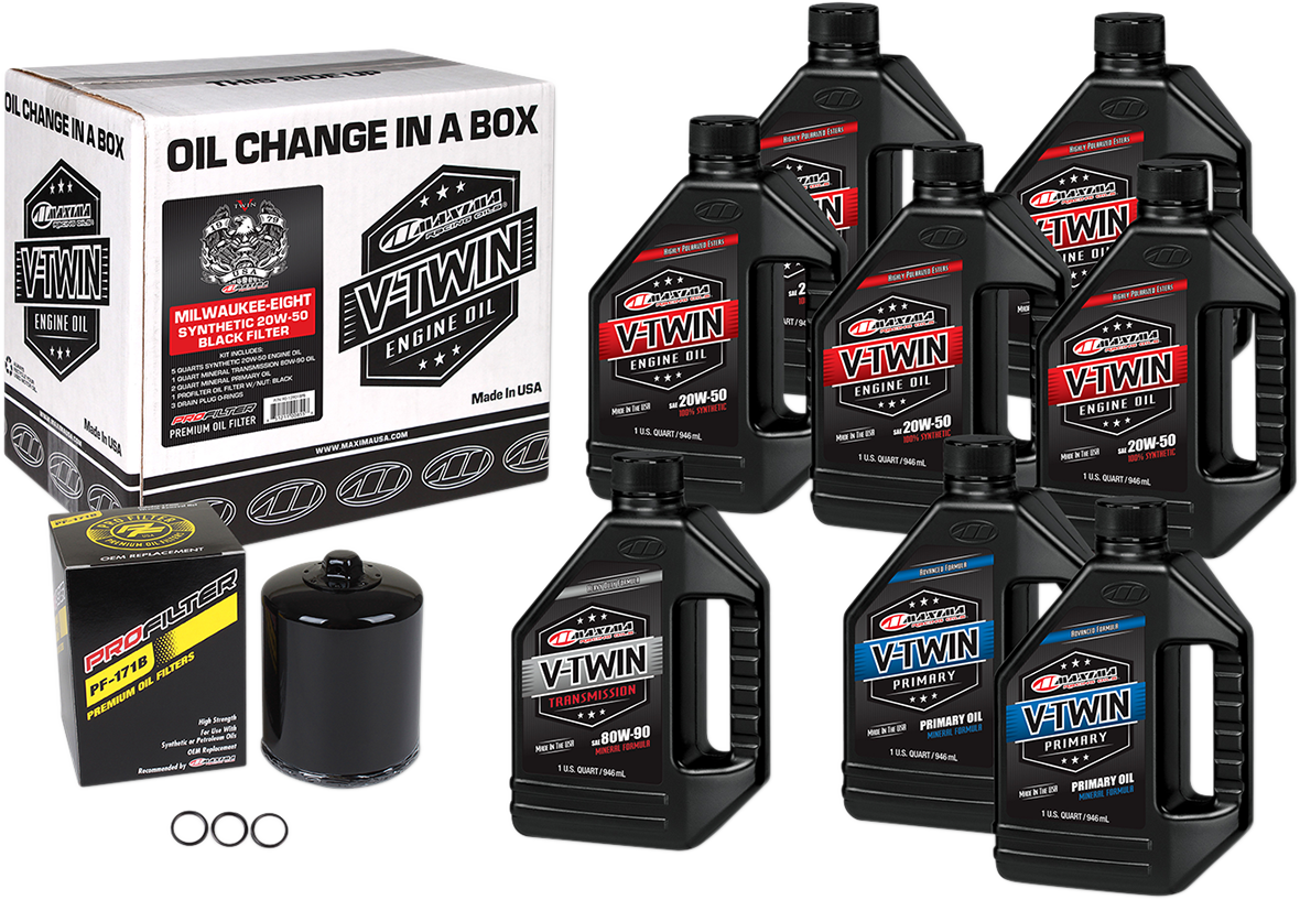 Maxima Racing Oil M8 Synthetic 20W-50 Oil Change Kit with Black Filter - Part 90-129018PB