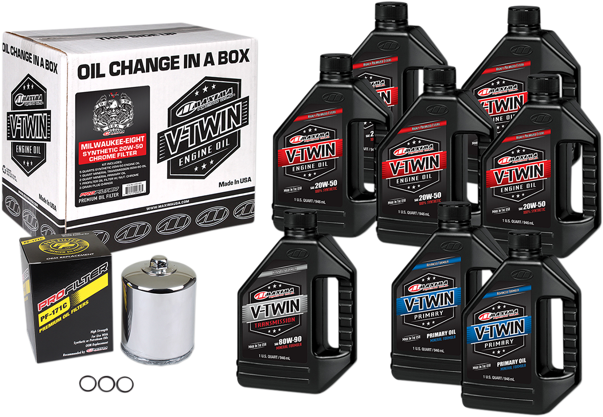 MAXIMA RACING OIL M8 Synthetic 20W-50 Oil Change Kit with Chrome Filter - Part 90-129018PC