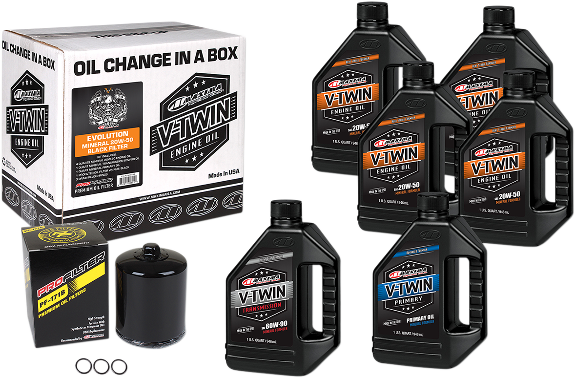 Maxima Racing Oil Evolution Mineral 20W-50 Oil Change Kit with Black Filter - Part 90-069016PB