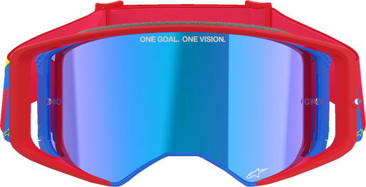 Alpinestars GOGGLES Supertech Goggle – Corp Red/Blue with ABS Vision Blue Mirror Lens, Part 5100325-3055