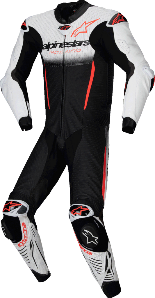 Alpinestars GP-R7 One-Piece Leather Suit for Track Day and Racing - White/Black/Red Fluo, US 38 / EU 48