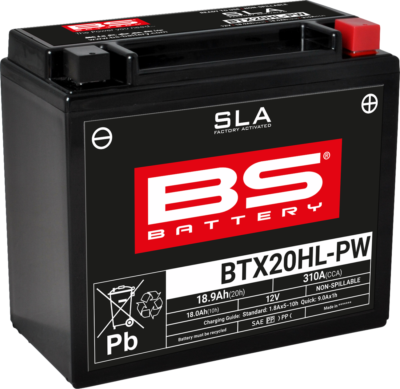 BS BATTERY BTX20HL-PW (YTX) 300920 Absorbed Glass Mat AGM Motorcycle Battery