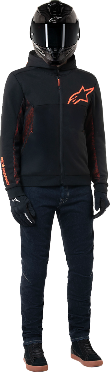 Alpinestars Chrome Air Sport Hoodie - Black/Red Fluo, Size Small (Part #4200425-1030-S)