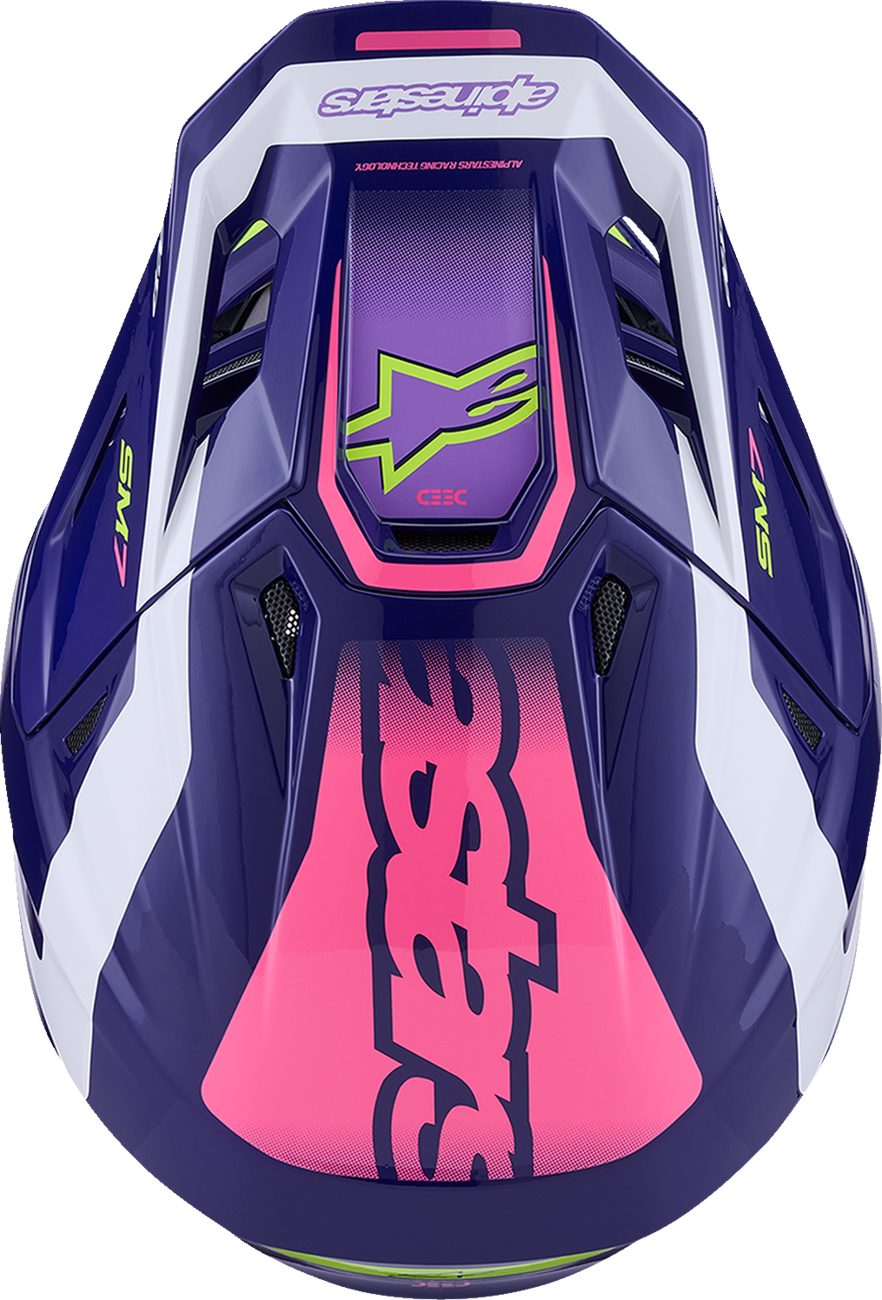 Alpinestars SM7 Helmet - Deed Gloss Purple/Pink Medium - Lightweight Off-Road Racing Helmet with Superior Ventilation and Impact Protection
