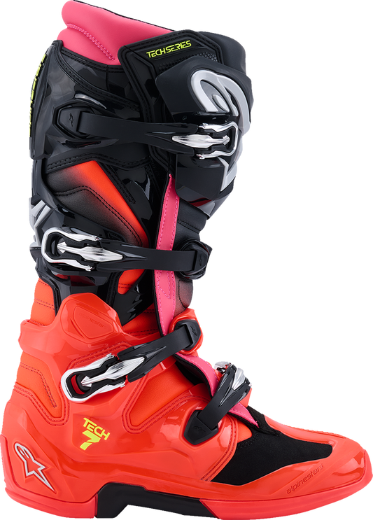 Alpinestars Tech 7 Off-Road Motorcycle Boots - Black, Fluorescent Red & Pink, US 7 / EU 40.5