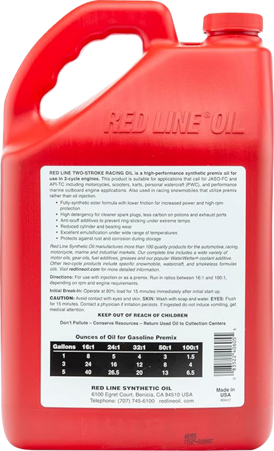 RED LINE SYNTHETIC OIL 2-Stroke Racing Oil - 1 Gallon, Part #40605