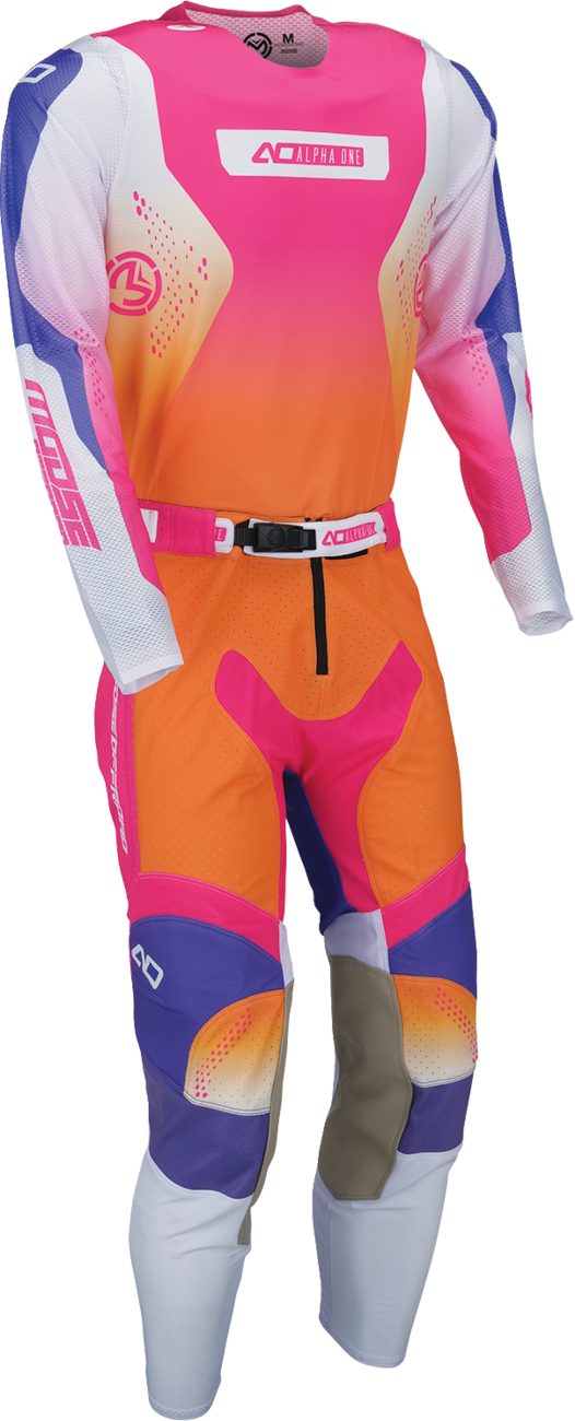 MOOSE OFFROAD Alpha One Pants - Orange/Purple US 30 with Durable Full Grain Leather and Ventilated Perforated Panels
