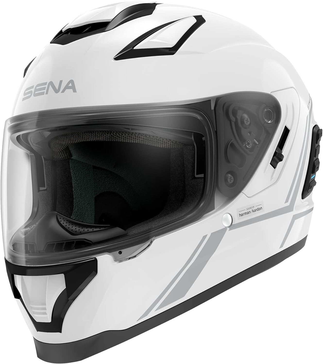 Sena Stryker Helmet Bluetooth Mesh Harman Kardon Sound : Matte Black Gloss White