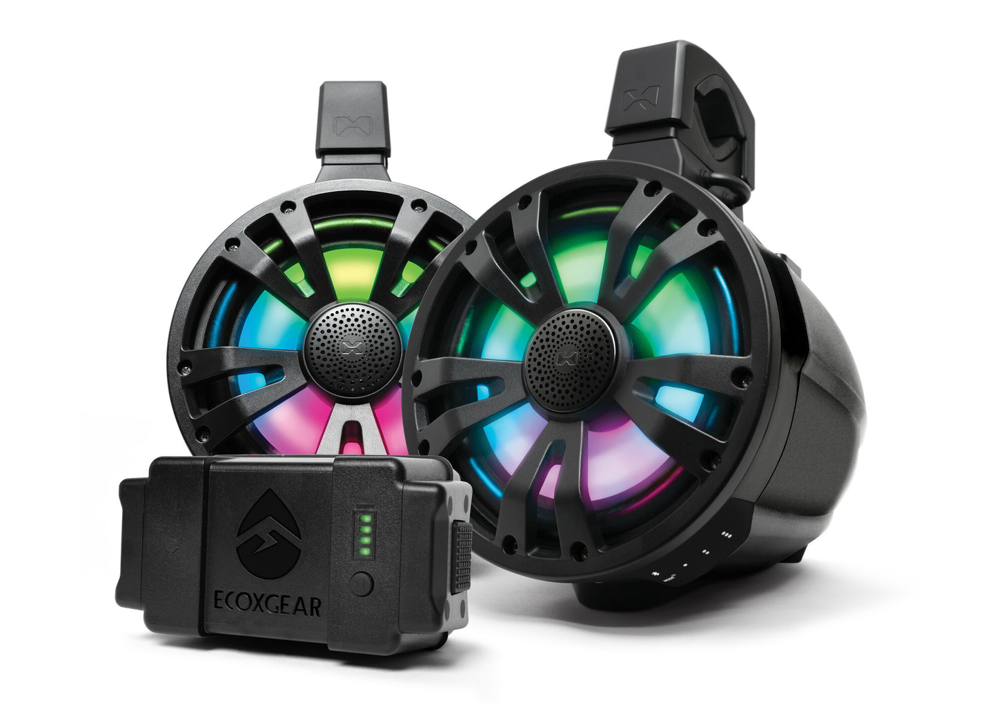ECOXGEAR Extrmtower 2 Pack 8-Inch Marine Speakers with Amplified Speaker and Battery Pack - Model SEI-ETBAT7701