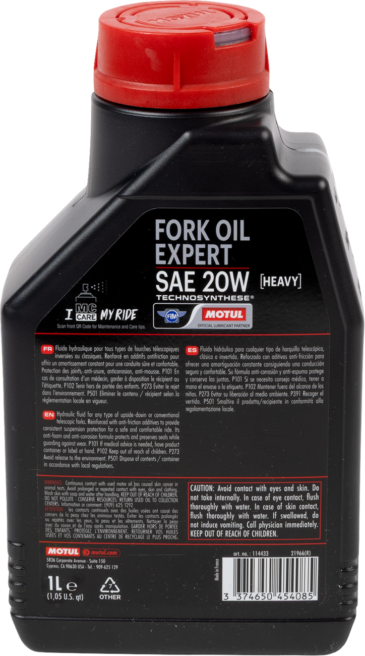 MOTUL Heavy Expert Fork Oil 20W - Part Number 114433 for Motorcycle Suspension