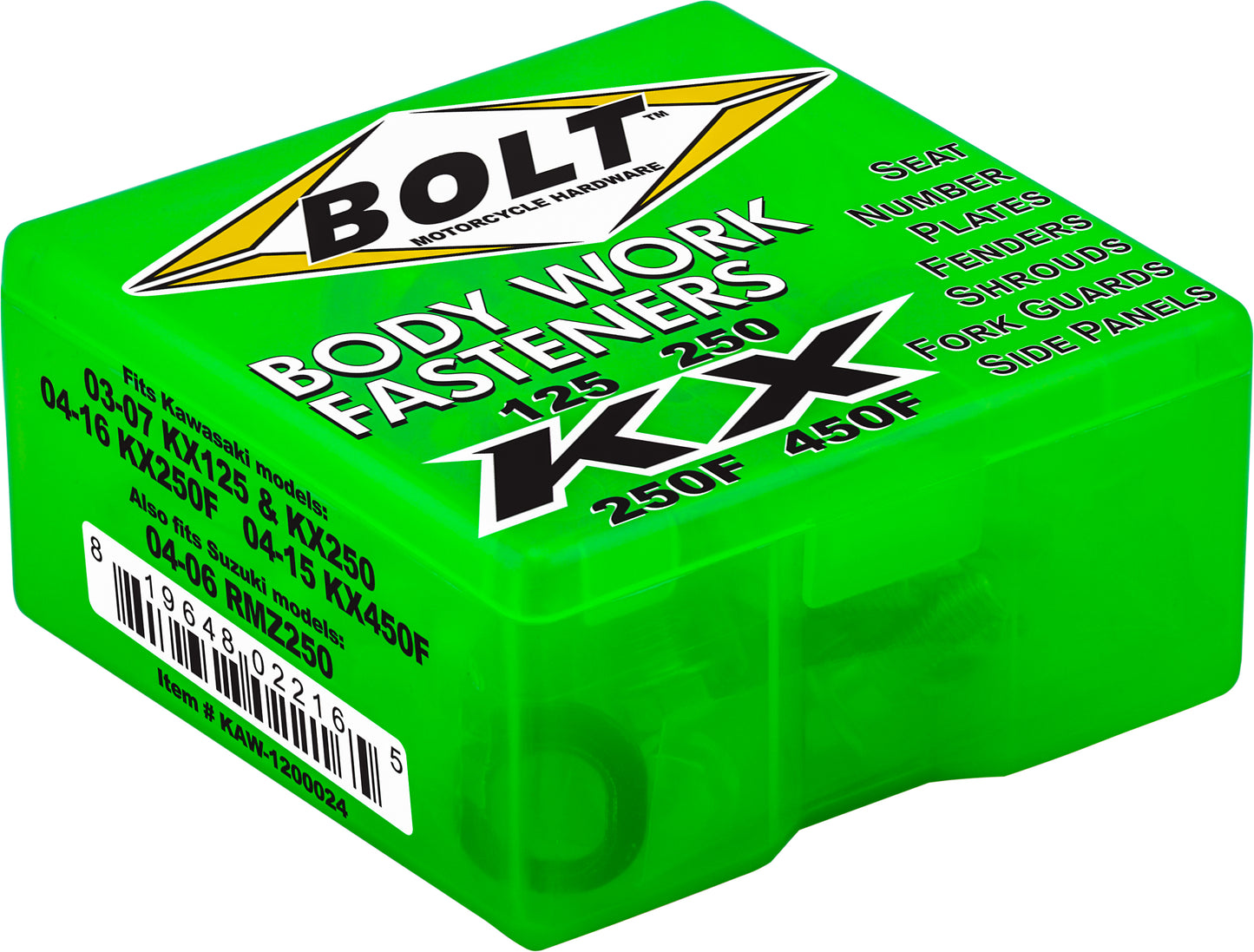 BOLT Full Plastic Fastener Kit for Kawasaki KX250F and KX450F (Part Number KAW-1200024)