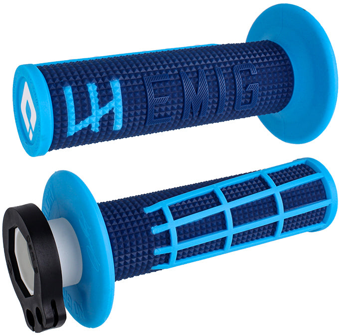 ODI Emig 2.0 V2 Lock-On Grip Navy and Cyan - High-Performance Motocross Handlebar Grips