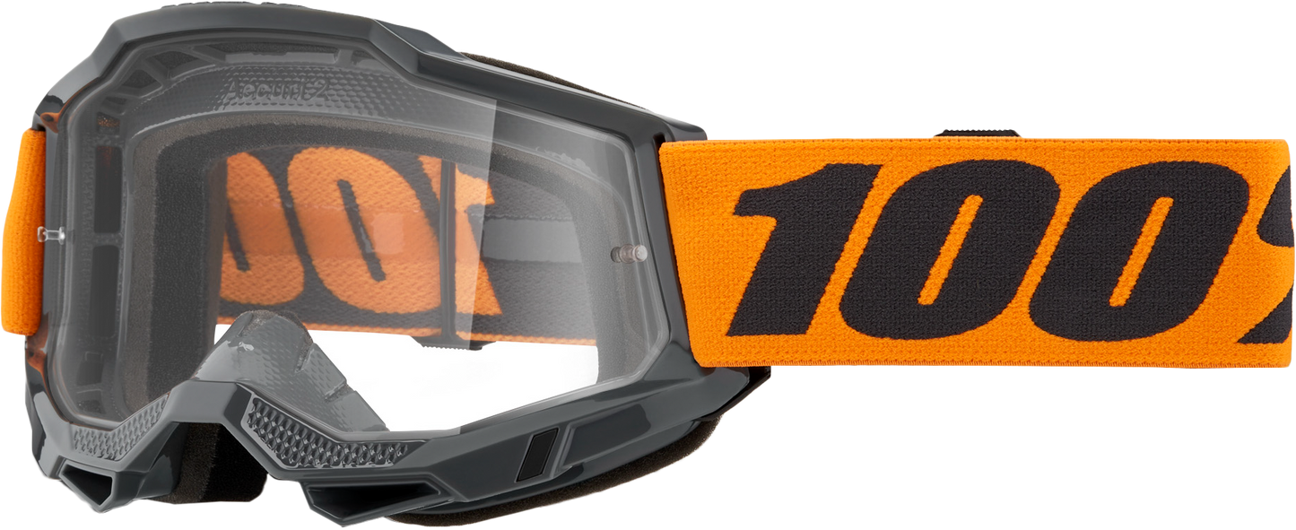 100-Percent Strata 2 Goggle Neon Orange Clear Lens - Premium Performance Riding Eye Wear