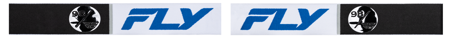 Fly Racing Zone Elite Snow Goggle in White and Blue with Dark Blue Mirror and Plated Smoke Lens