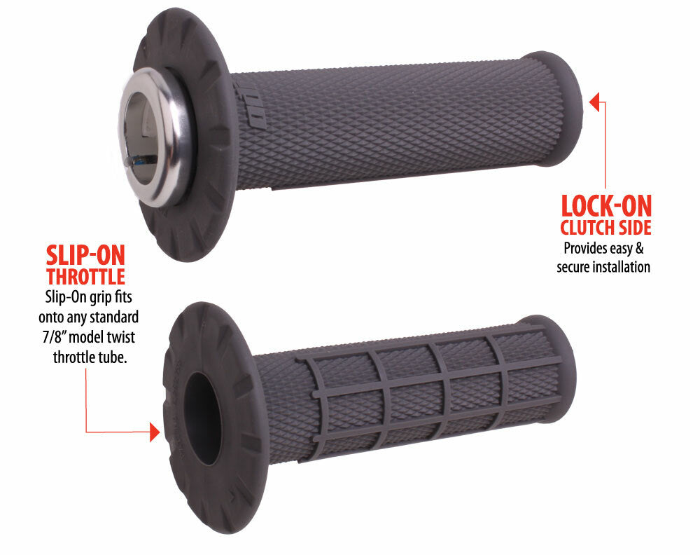 ODI Universal Lock-On Grips Half Waffle Graphite/Silver for 7/8 inch Handlebar with Twist Throttle
