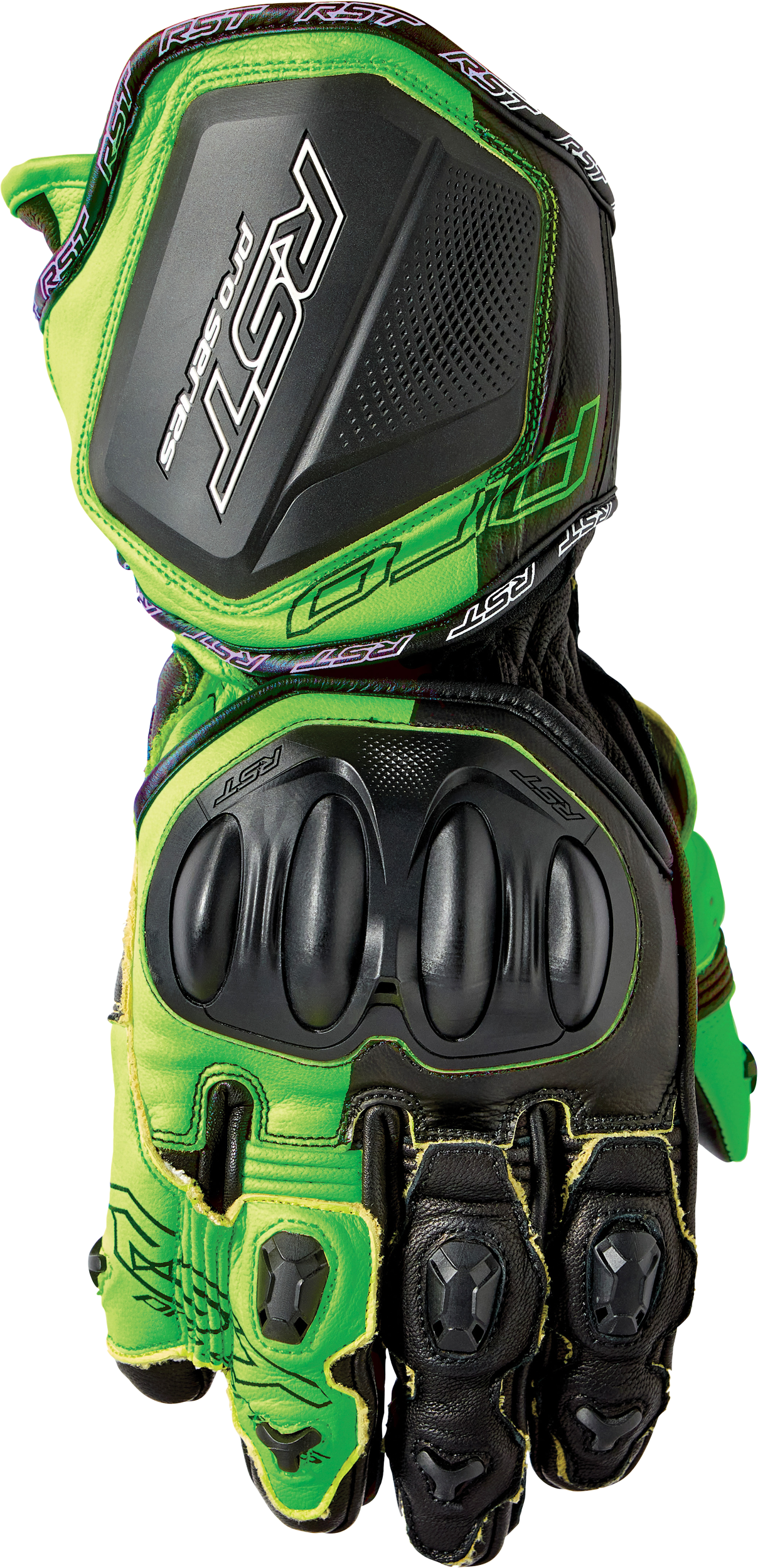 RST Pro Series GP D3O Gloves Black and Flo Green Leather Size Small