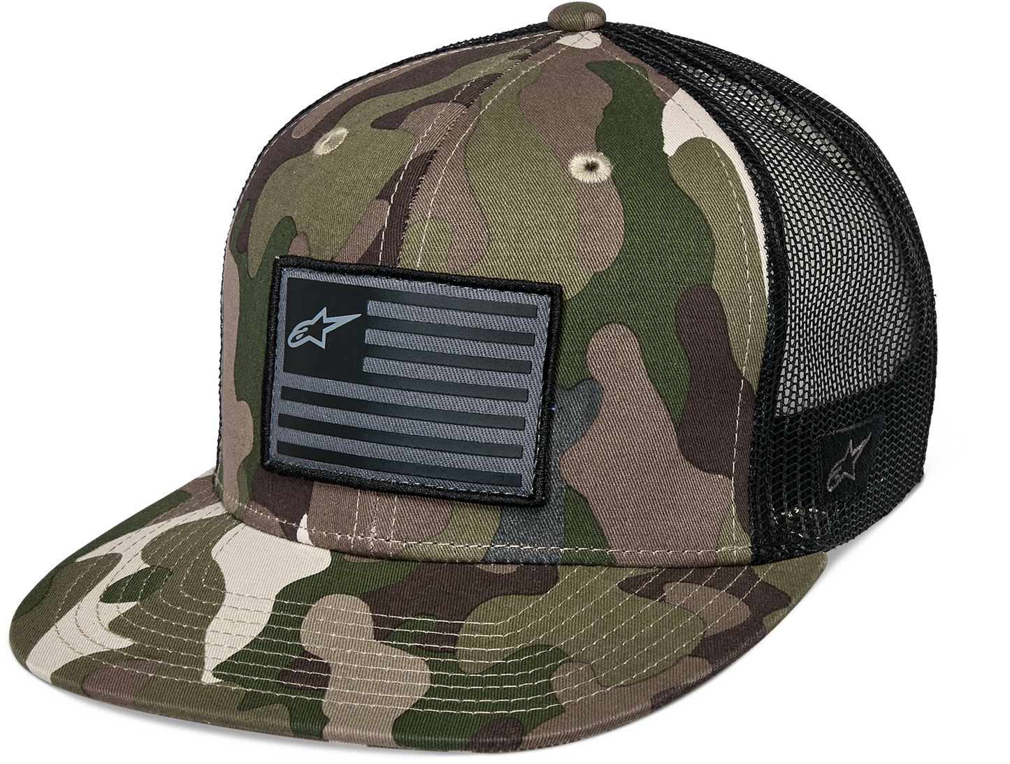 ALPINESTARS FLAG FLAT TRUCKER HAT GREEN CAMO/ BLACK