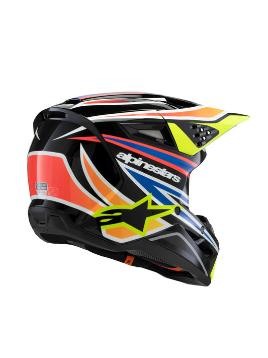 Alpinestars S-M3 Youth Moto Helmet (Black/Yellow Fluo/Blue/Red Glossy, Youth Large)