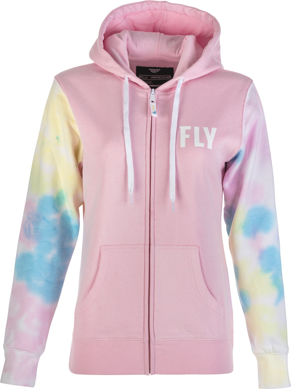 WOMEN'S FLY TIE-DYE ZIP UP HOODIE PINK/YELLOW/BLUE MD