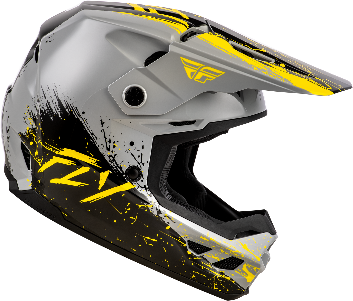 FLY Racing Youth Kinetic Drip Helmet Grey/Black/Yellow – Size Large