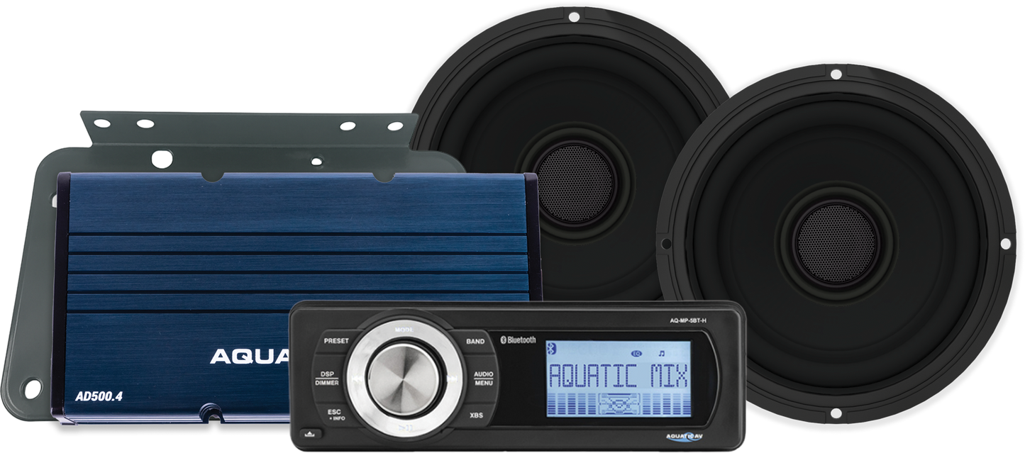 AQUATIC AV HK535 Classic Package for Harley – 6.5-inch Speakers, 4-Channel Amplifier, and Stereo System