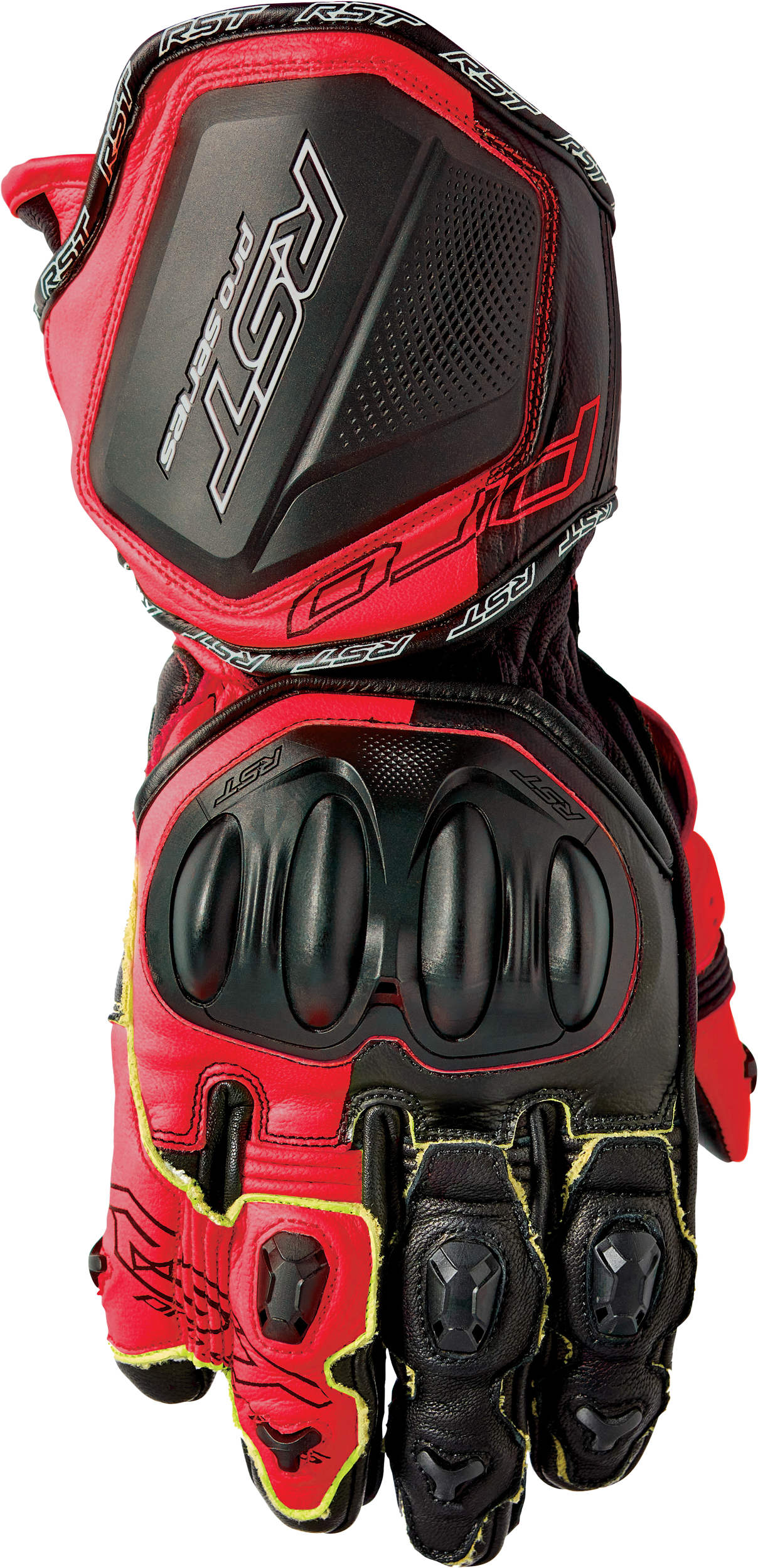 RST Pro Series GP D3O Gloves Black and Fluorescent Red Leather – Size 2XL