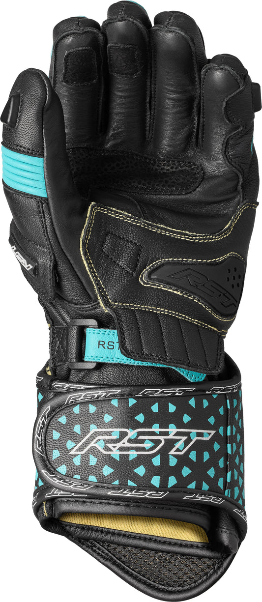 RST Women's Tractech Evo 4 CE Gloves Black, Aqua, and Grey Leather XL