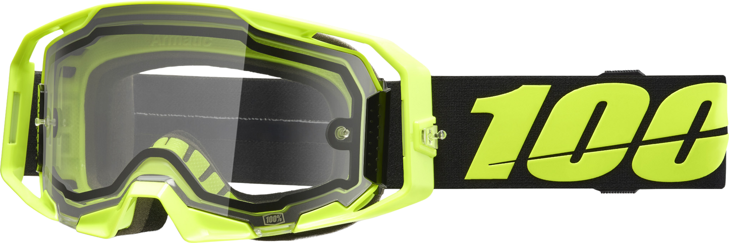 100-Percent Armatic Enduro Moto Goggle Neon Yellow Clear with Quick-Release Lens System