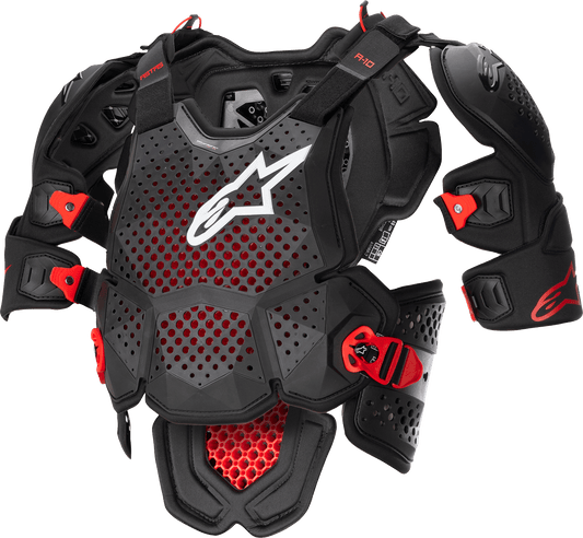 Alpinestars A-10 v2 Full Roost Guard Black/Red XS/S – Lightweight Motorcycle Protection - Kelly Motorsports